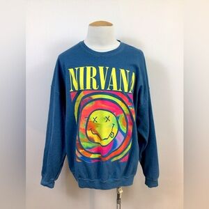 Nirvana Men's Blue Neon Graphic Sweatshirt Crewneck Sweater, sz L/XL